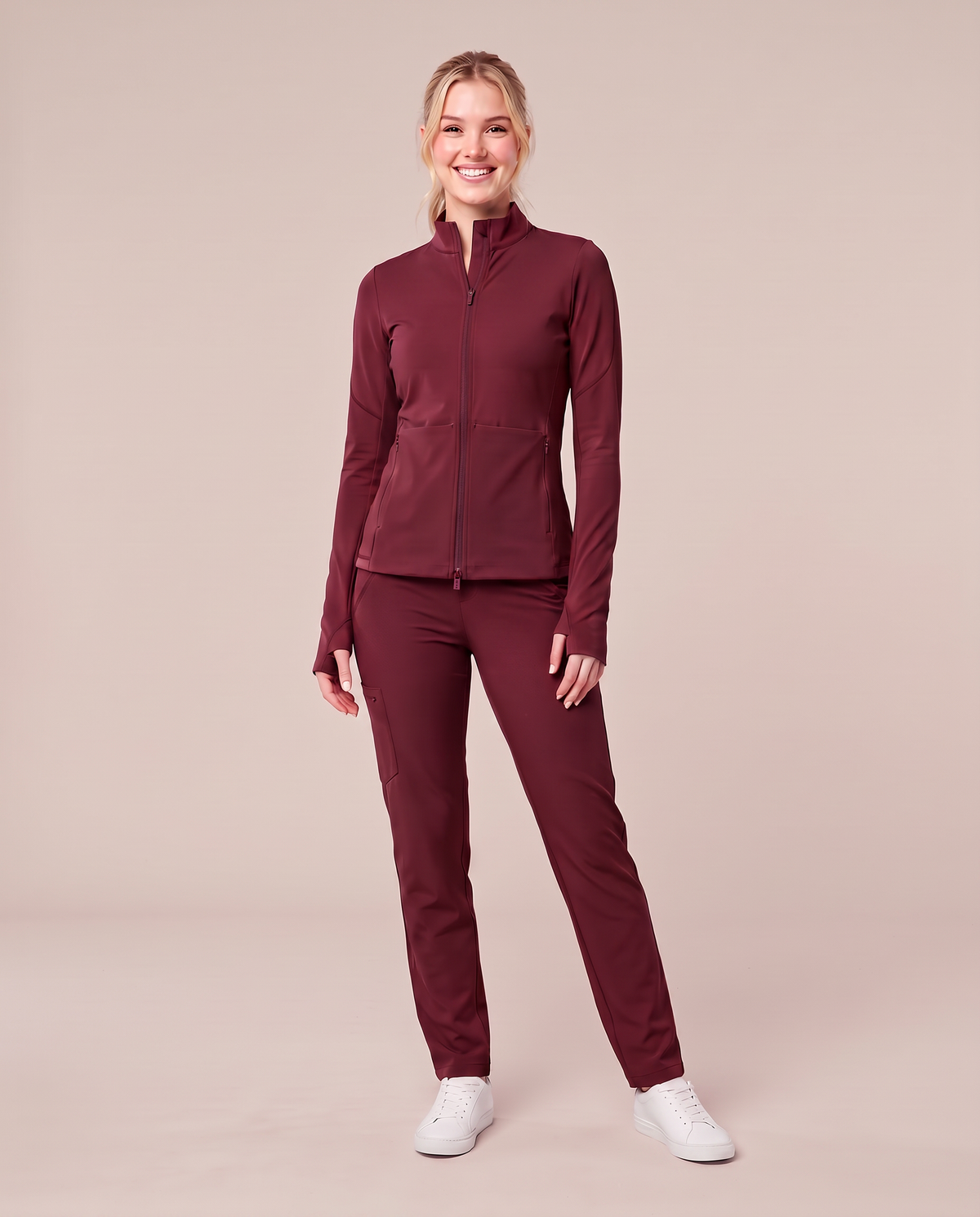 Athletic Knit Scrub Jacket Burgundy