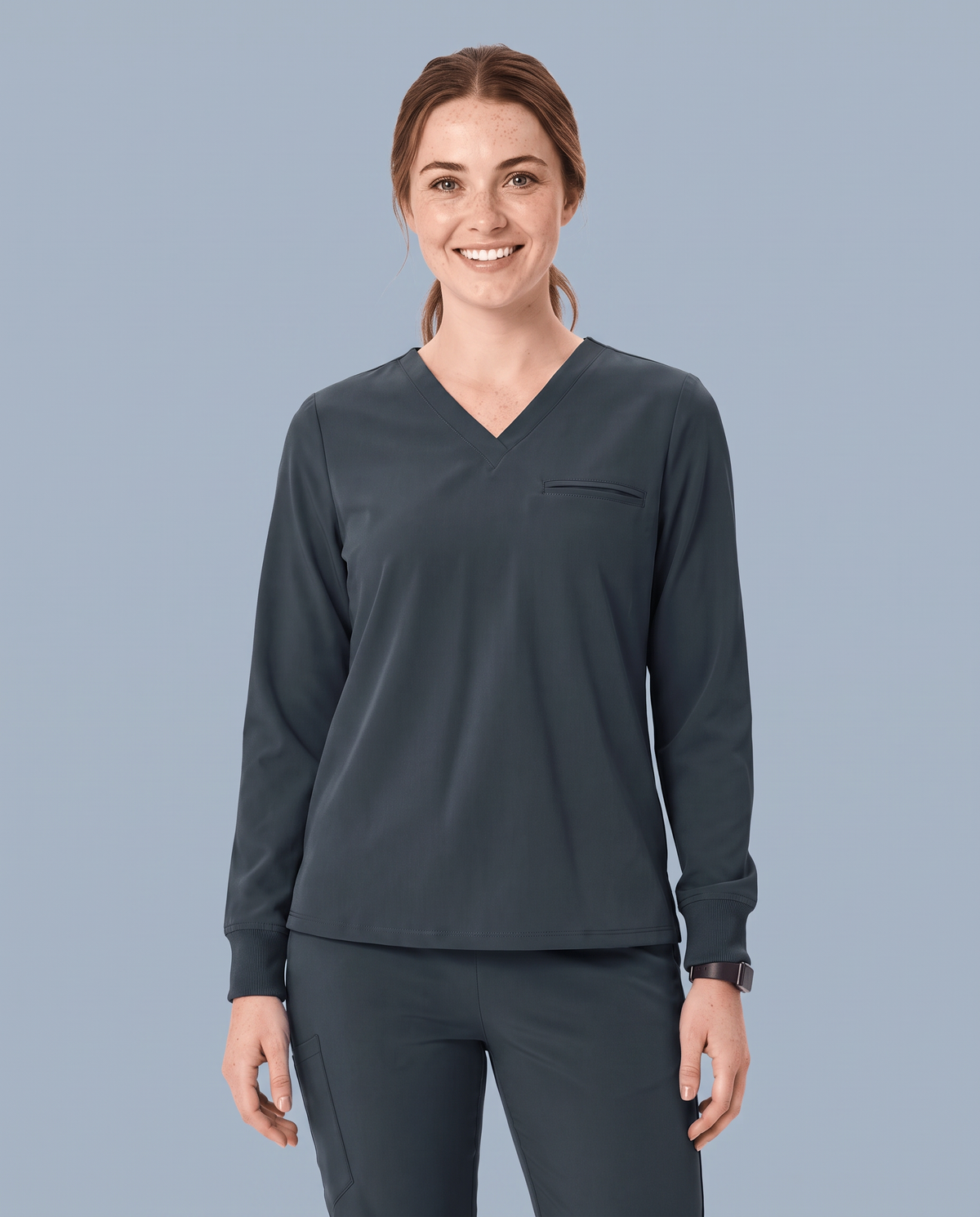 Long-Sleeve One-Pocket V-neck Top Dark Harbor
