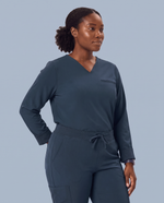 Long-Sleeve One-Pocket V-neck Top Dark Harbor