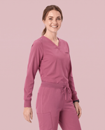Long-Sleeve One-Pocket V-neck Top Mauve