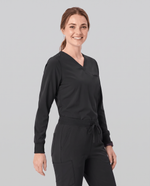 Long-Sleeve One-Pocket V-neck Top Black