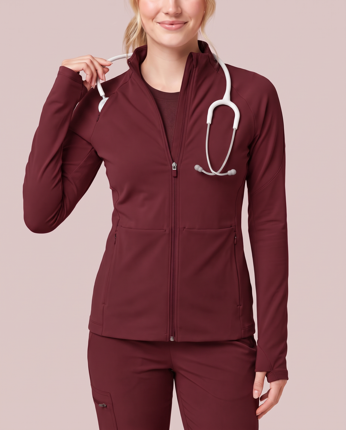 Athletic Knit Scrub Jacket Burgundy