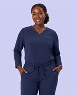 Long-Sleeve One-Pocket V-neck Top Navy
