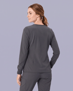 Long-Sleeve One-Pocket V-neck Top Pewter