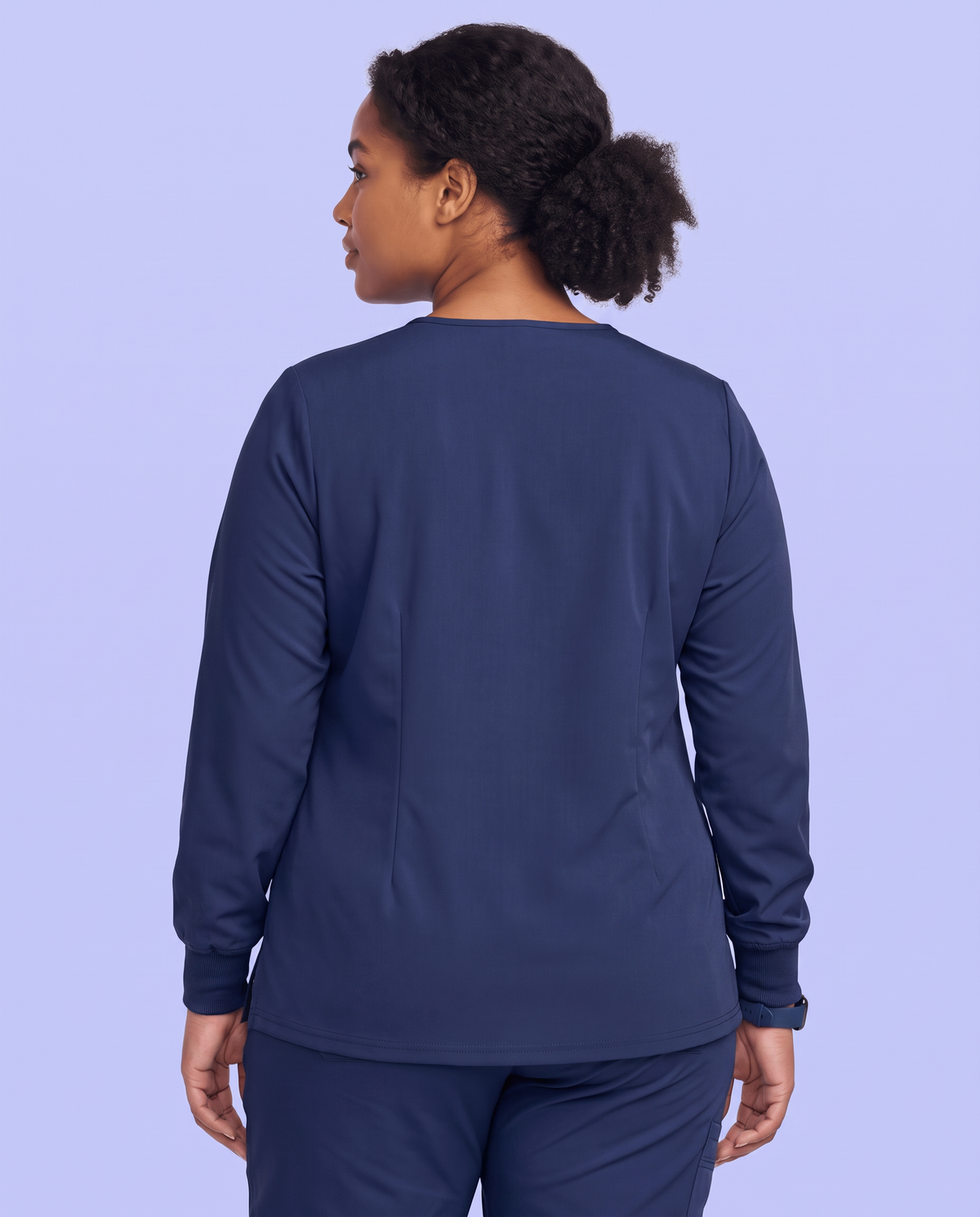 Long-Sleeve One-Pocket V-neck Top Navy