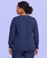 Long-Sleeve One-Pocket V-neck Top Navy