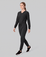 Long-Sleeve One-Pocket V-neck Top Black