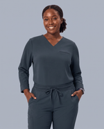 Long-Sleeve One-Pocket V-neck Top Dark Harbor