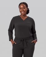 Long-Sleeve One-Pocket V-neck Top Black