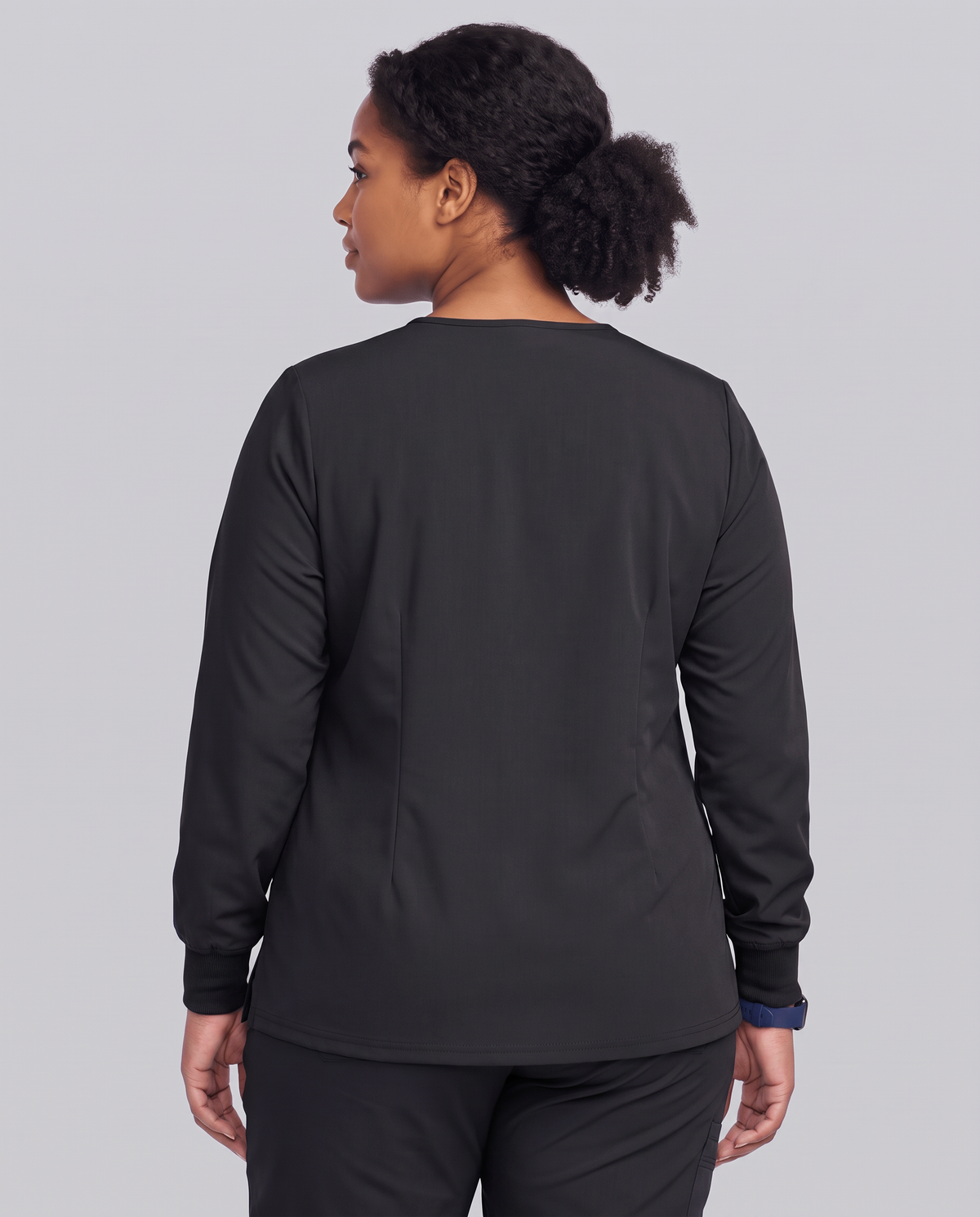 Long-Sleeve One-Pocket V-neck Top Black