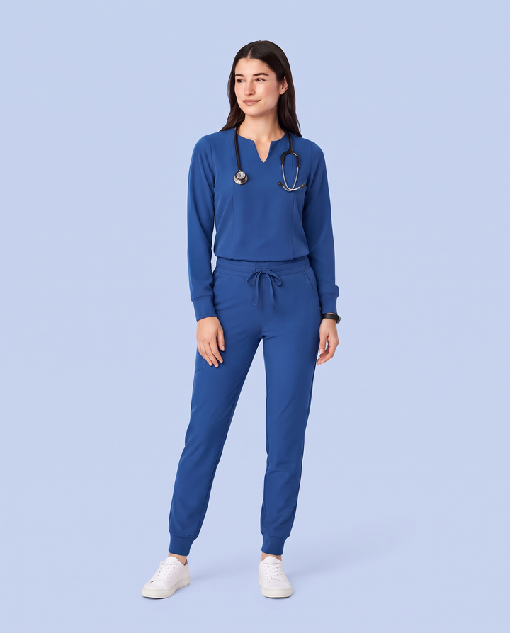 Long-Sleeve Notch Neck Top Royal Blue