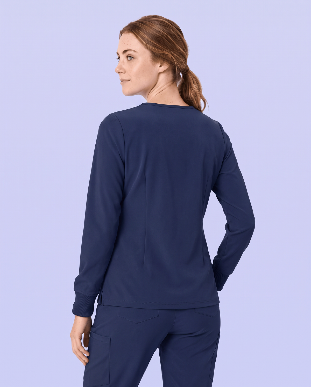 Long-Sleeve One-Pocket V-neck Top Navy