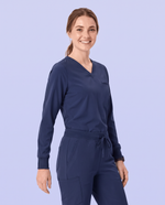 Long-Sleeve One-Pocket V-neck Top Navy