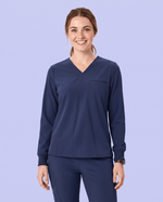 Long-Sleeve One-Pocket V-neck Top Navy