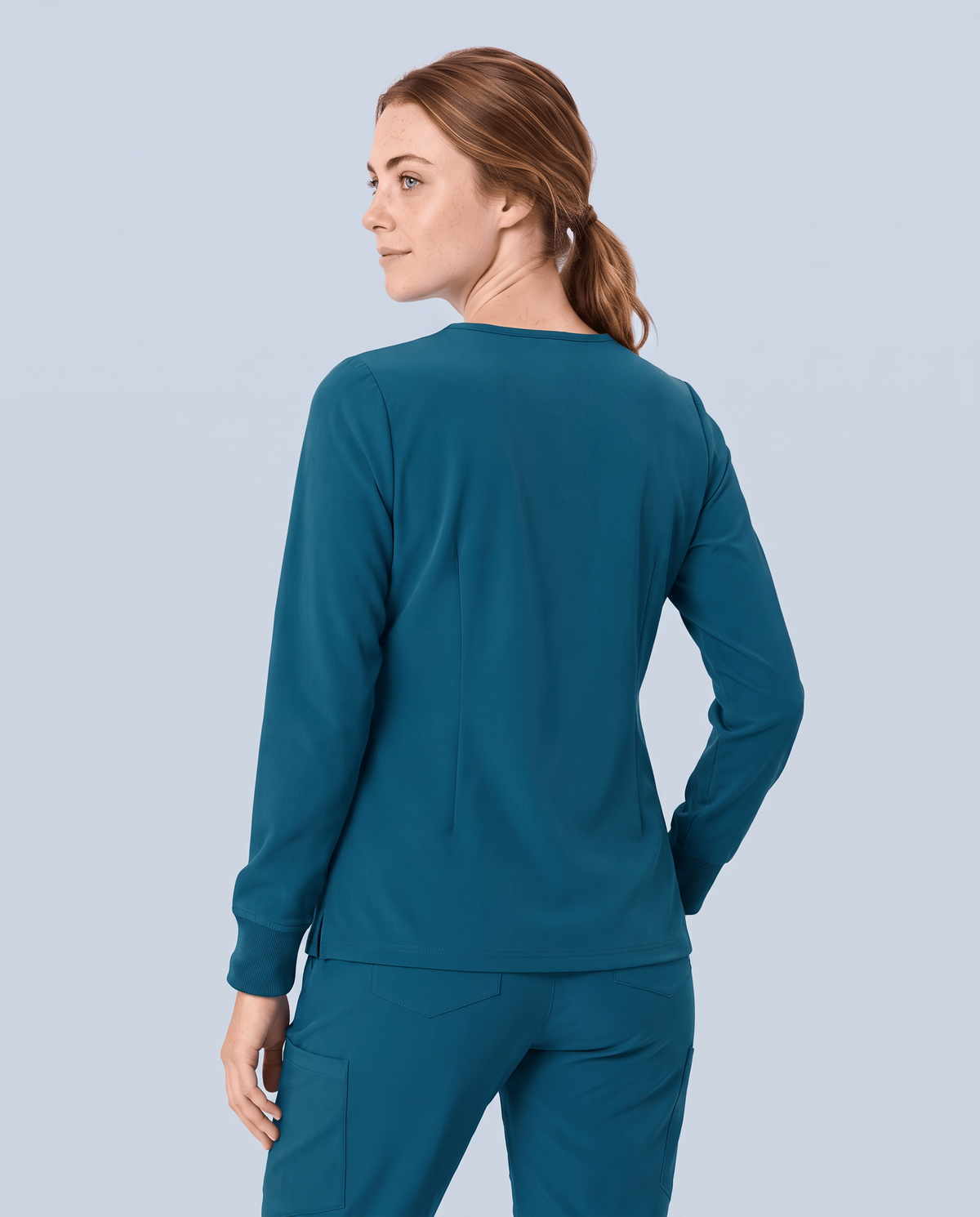 Long-Sleeve One-Pocket V-neck Top Caribbean Blue