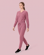 Long-Sleeve One-Pocket V-neck Top Mauve