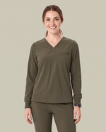 Long-Sleeve One-Pocket V-neck Top Olive