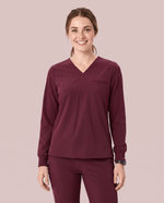 Long-Sleeve One-Pocket V-neck Top Burgundy