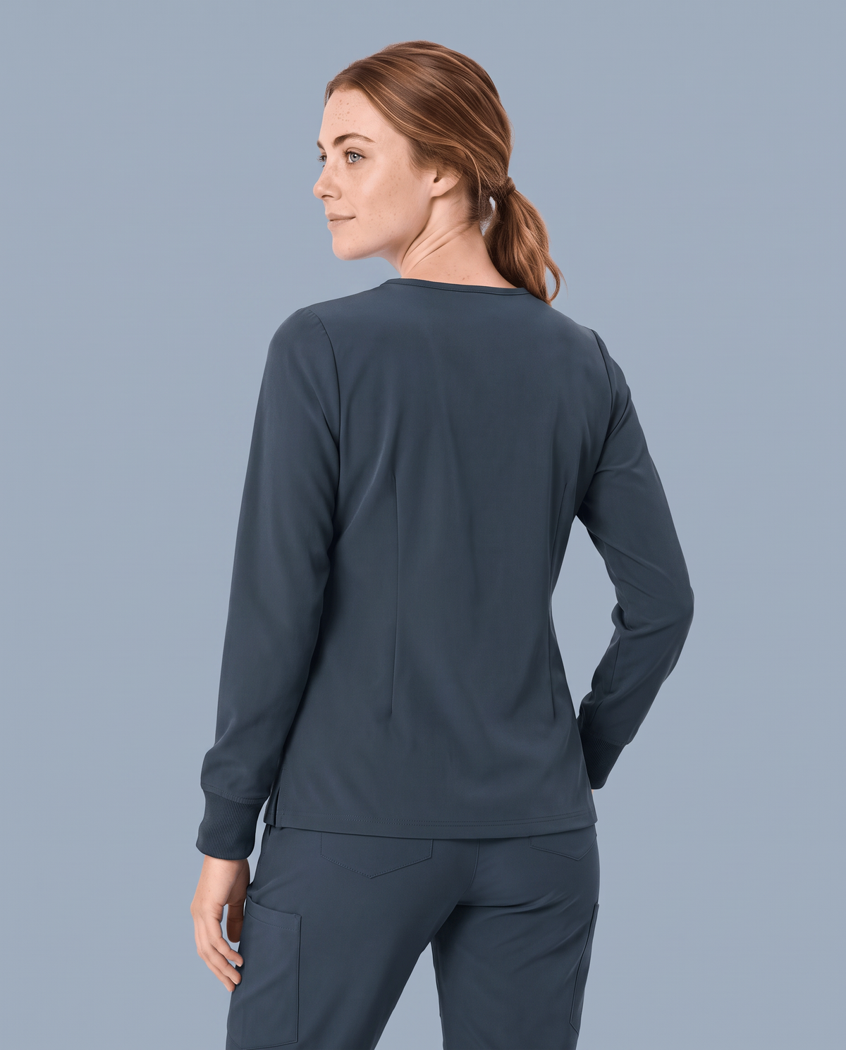 Long-Sleeve One-Pocket V-neck Top Dark Harbor