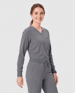 Long-Sleeve One-Pocket V-neck Top Heather Gray
