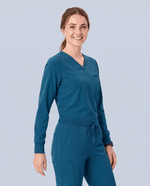 Long-Sleeve One-Pocket V-neck Top Caribbean Blue