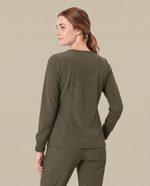Long-Sleeve One-Pocket V-neck Top Olive