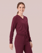 Long-Sleeve One-Pocket V-neck Top Burgundy