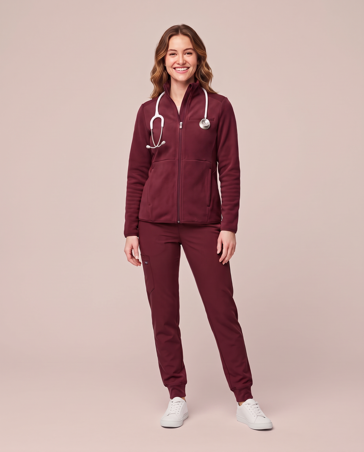 Fleece Scrub Jacket Burgundy