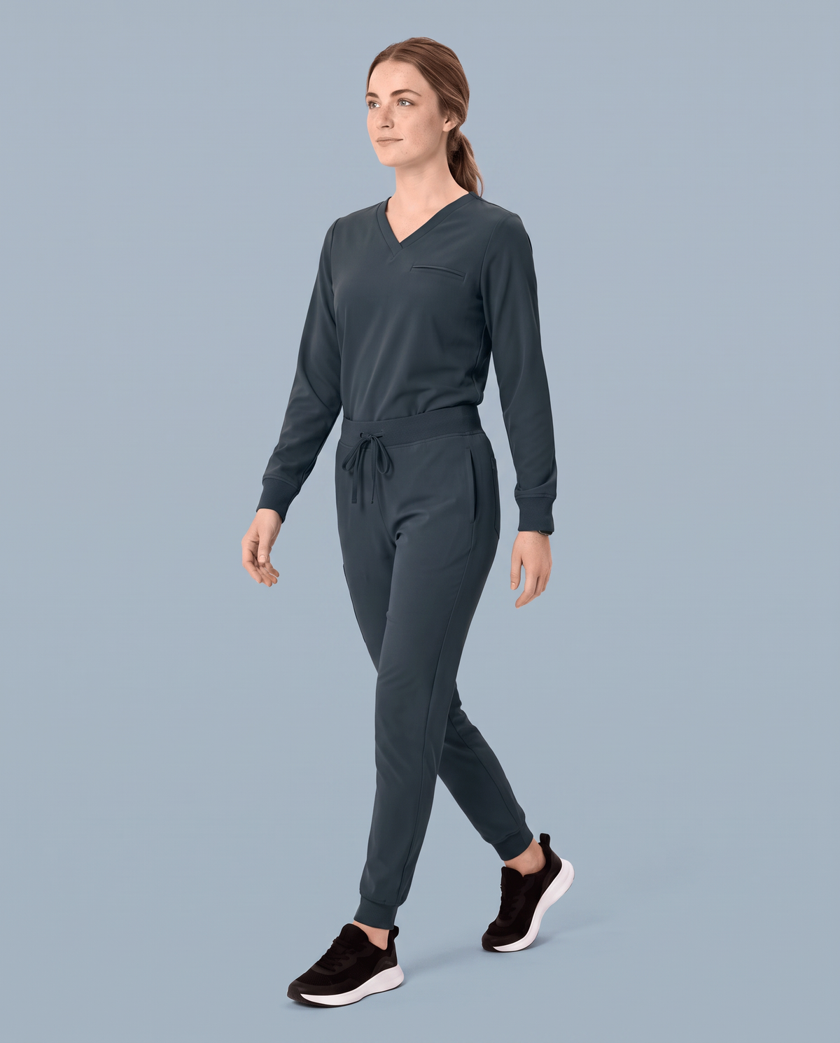 Long-Sleeve One-Pocket V-neck Top Dark Harbor