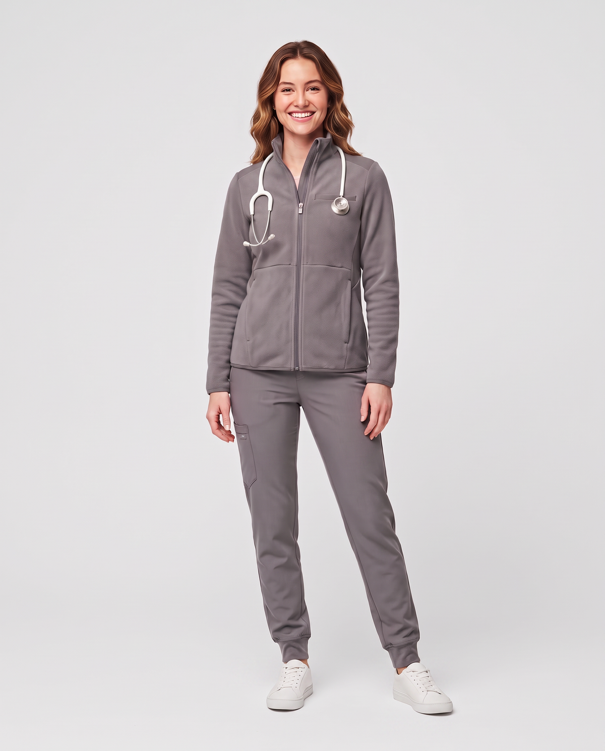 Fleece Scrub Jacket Heather Gray