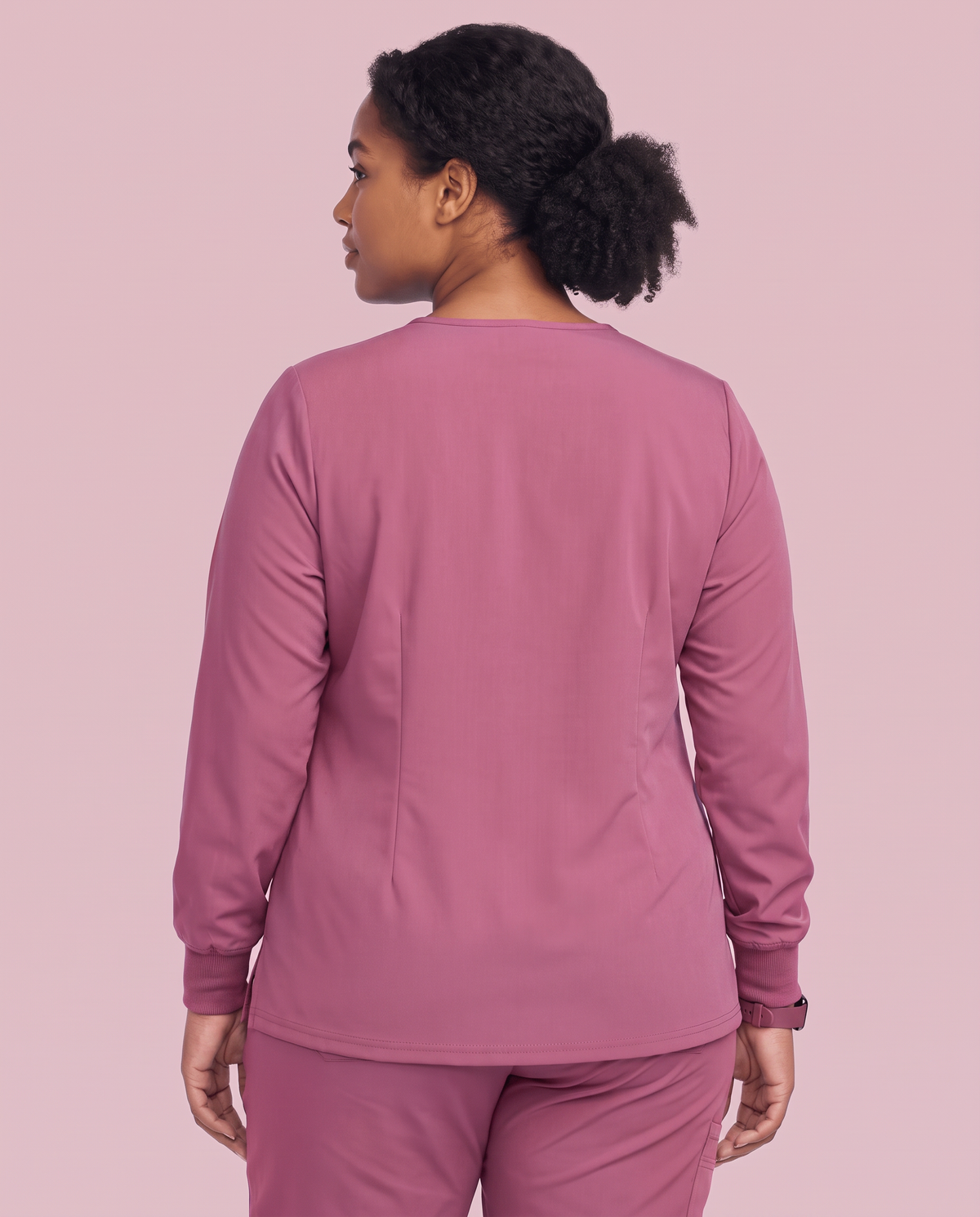 Long-Sleeve One-Pocket V-neck Top Mauve