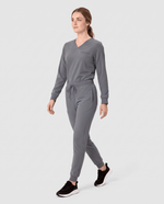 Long-Sleeve One-Pocket V-neck Top Heather Gray