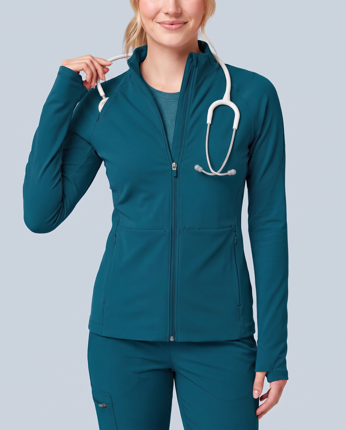 Athletic Knit Scrub Jacket Caribbean Blue