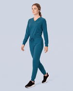 Long-Sleeve One-Pocket V-neck Top Caribbean Blue