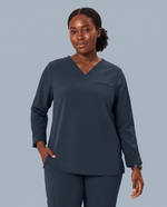Long-Sleeve One-Pocket V-neck Top Dark Harbor