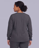 Long-Sleeve One-Pocket V-neck Top Pewter