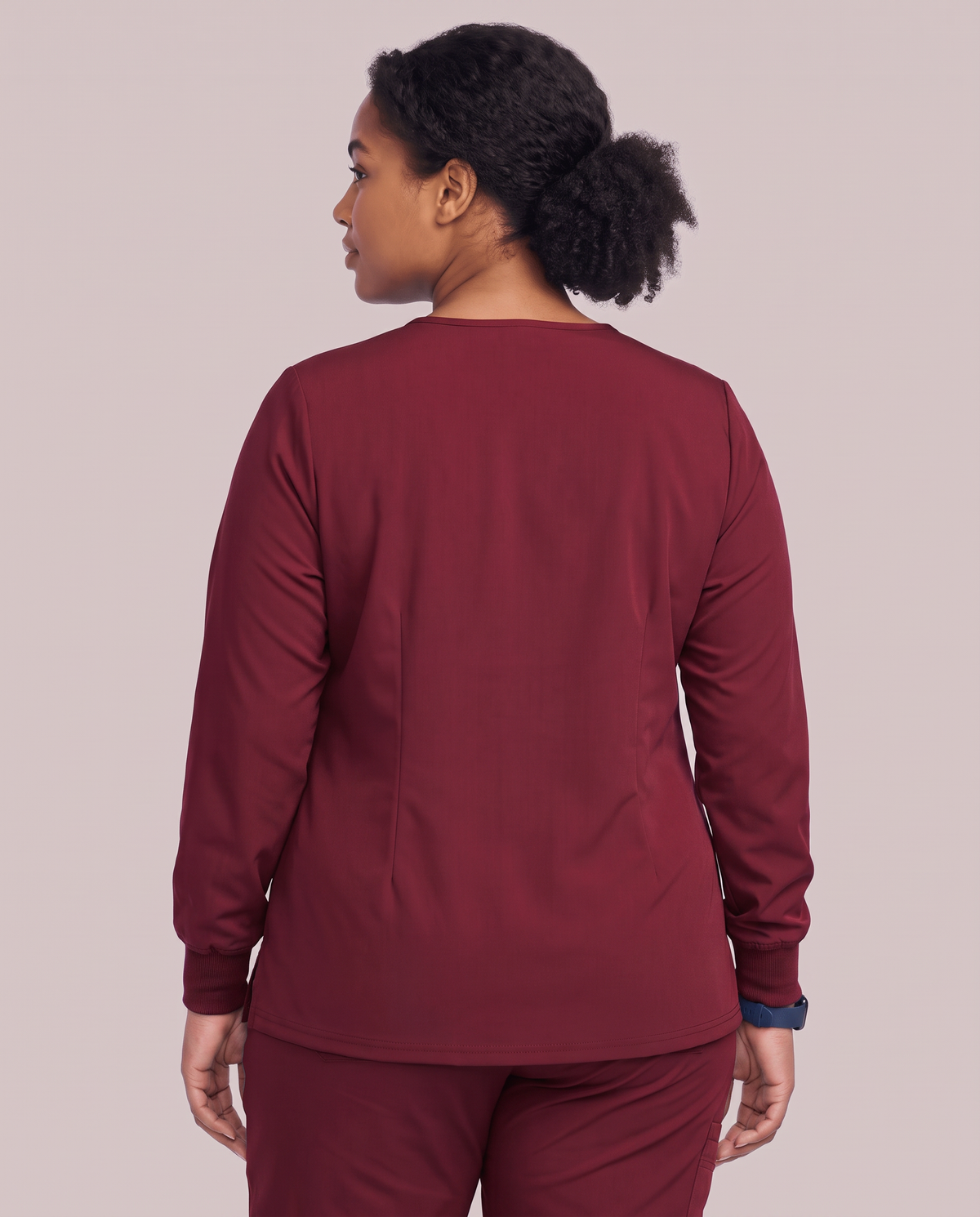 Long-Sleeve One-Pocket V-neck Top Burgundy