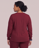Long-Sleeve One-Pocket V-neck Top Burgundy