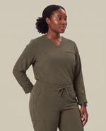 Long-Sleeve One-Pocket V-neck Top Olive