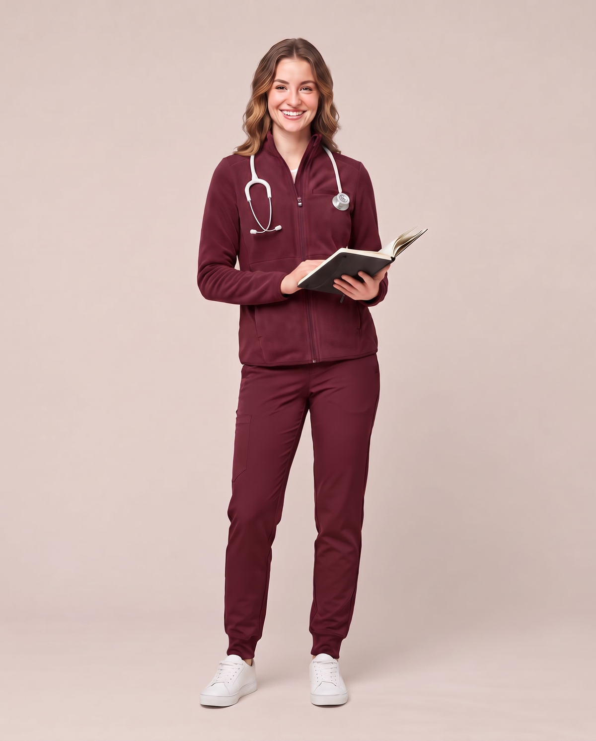 Fleece Scrub Jacket Burgundy