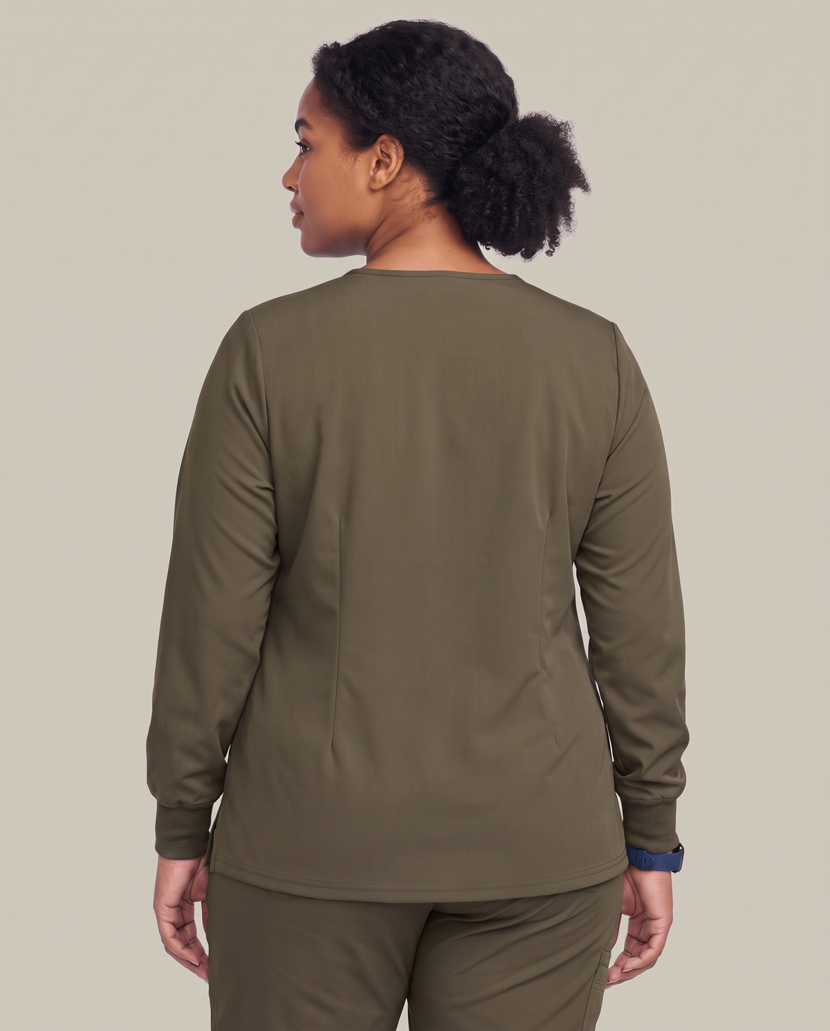 Long-Sleeve One-Pocket V-neck Top Olive