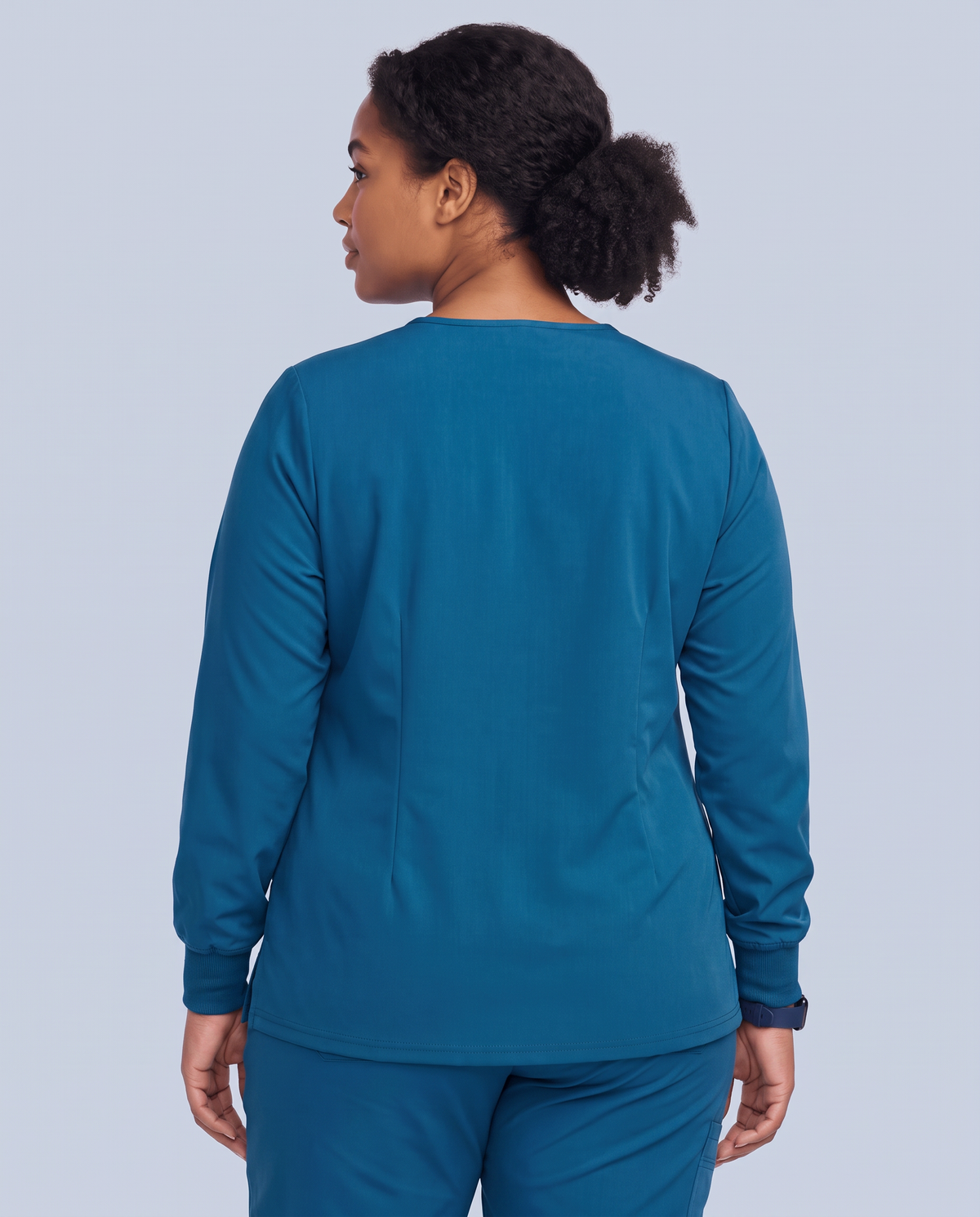 Long-Sleeve One-Pocket V-neck Top Caribbean Blue
