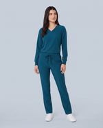 Long-Sleeve 6-Pocket V-neck Top Caribbean Blue