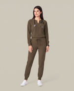 Long-Sleeve Notch Neck Top Olive