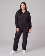 Long-Sleeve 6-Pocket V-neck Top Black