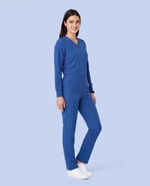 Long-Sleeve 6-Pocket V-neck Top Royal Blue