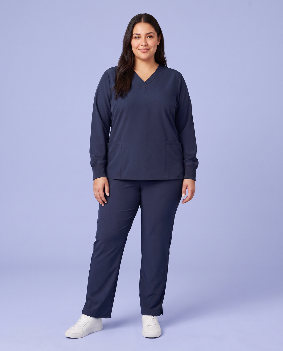 Long-Sleeve 6-Pocket V-neck Top Navy
