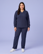 Long-Sleeve 6-Pocket V-neck Top Navy