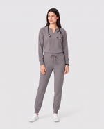 Long-Sleeve Notch Neck Top Heather Gray