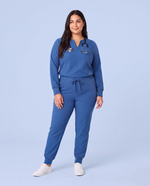 Long-Sleeve Notch Neck Top Royal Blue